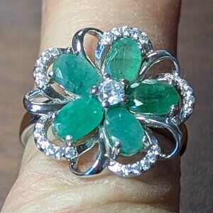 Ring Emerald with CZ Accents 925 Size 7 GORGEOUS!
